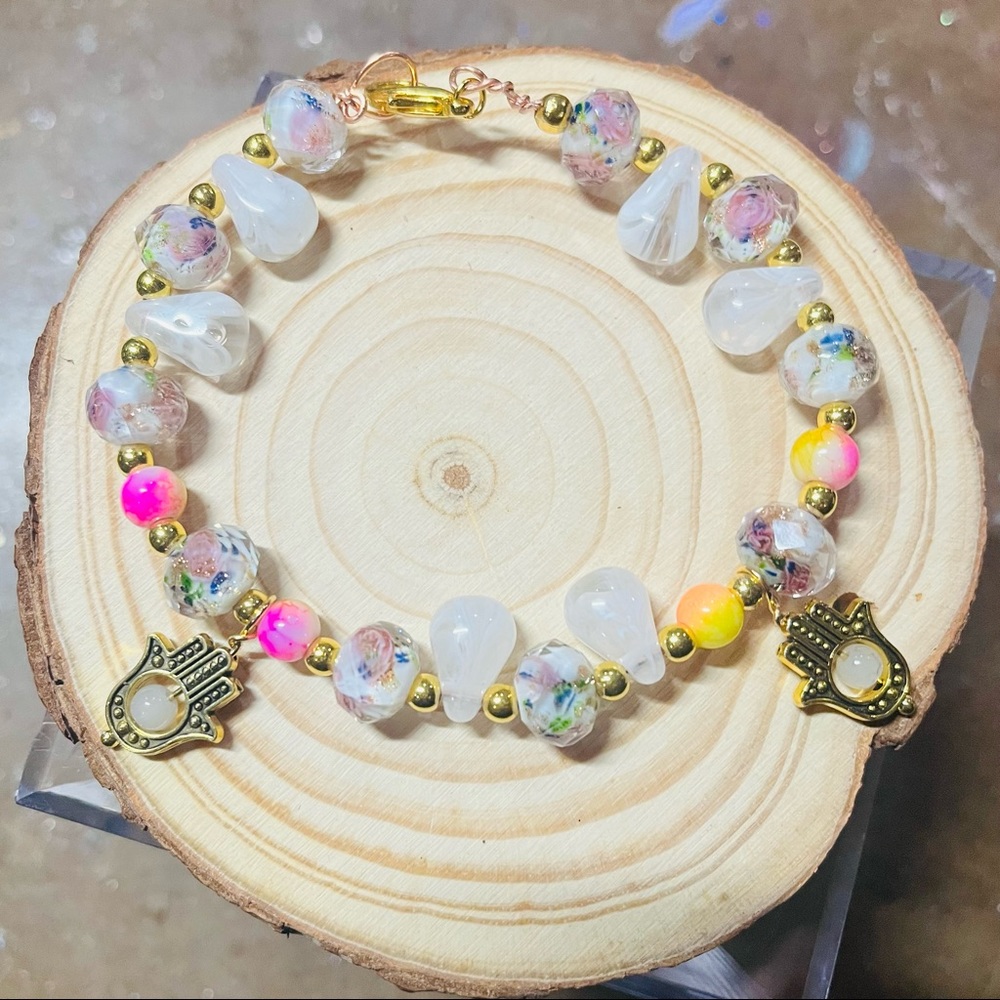 Evil Eye Hamsa Bead Bracelet Handmade
